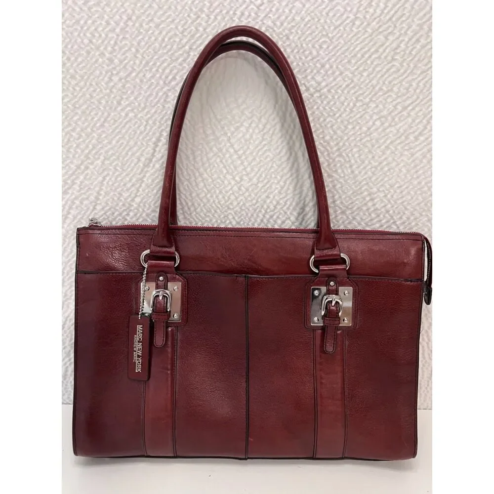 Marc New York Burgundy Executive Leather Laptop Tote/Briefcase